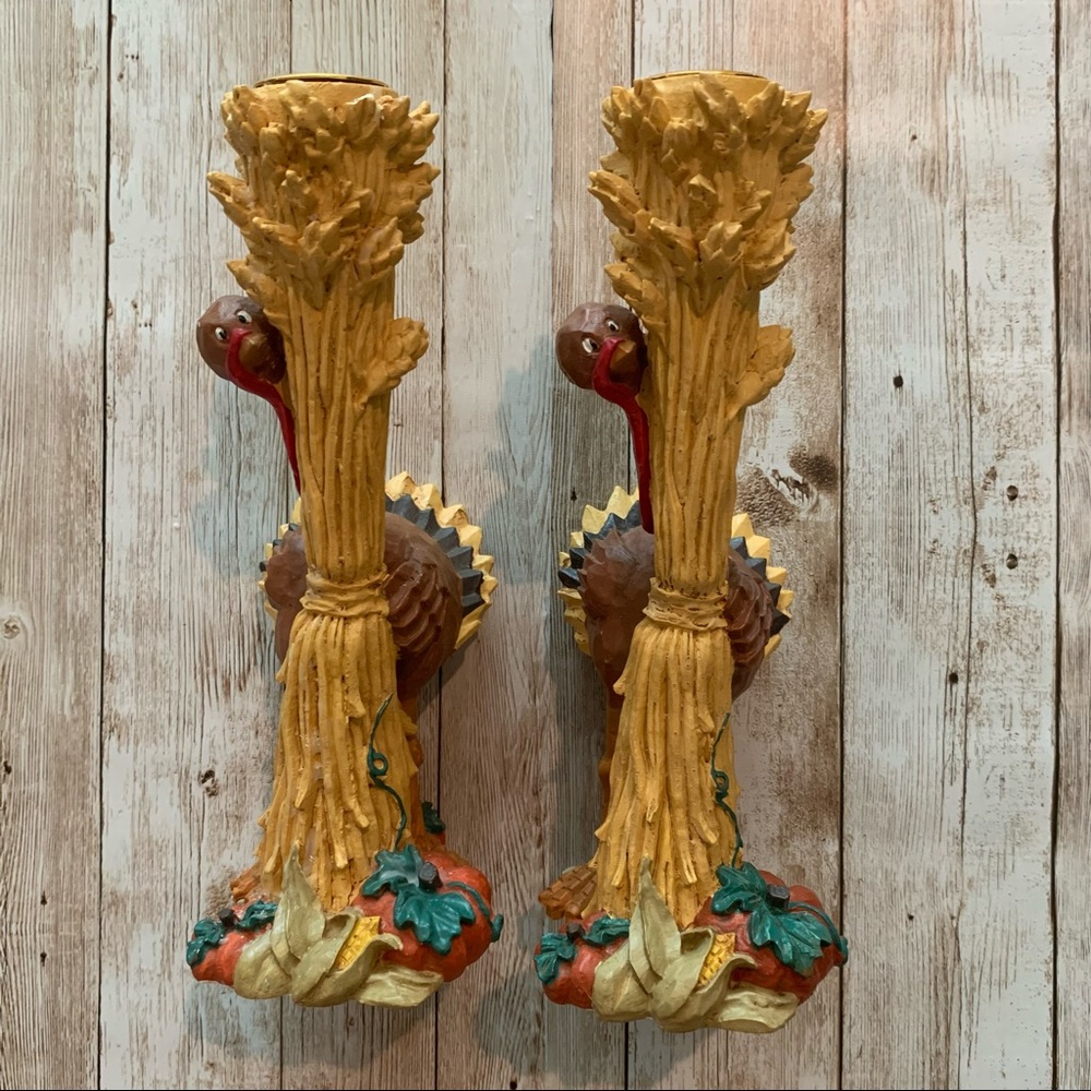 Rare Thanksgiving Turkey Candle Holders Set